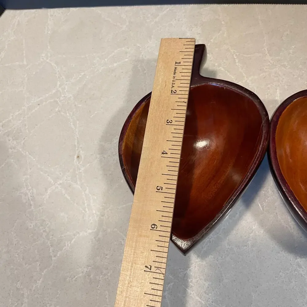 Vintage MCM set of 2 hearts shaped wooden bowls serving dishes decorative only